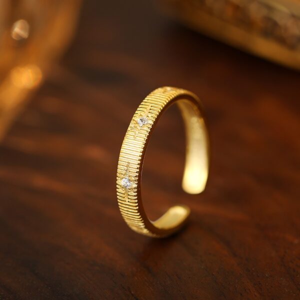 Light Luxury Brushed Starburst Open Ring - Image 2